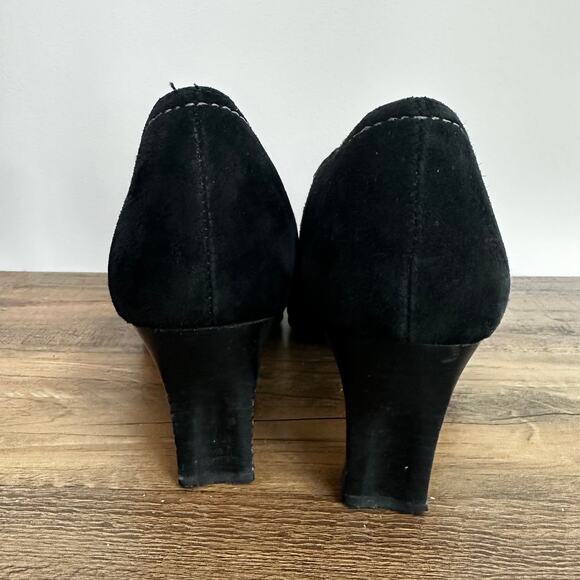 Whimsygoth Suede Heels Sz 7 Witchy Buckle Black Shoes Gothic Cottage Vibes - Picture 4 of 7